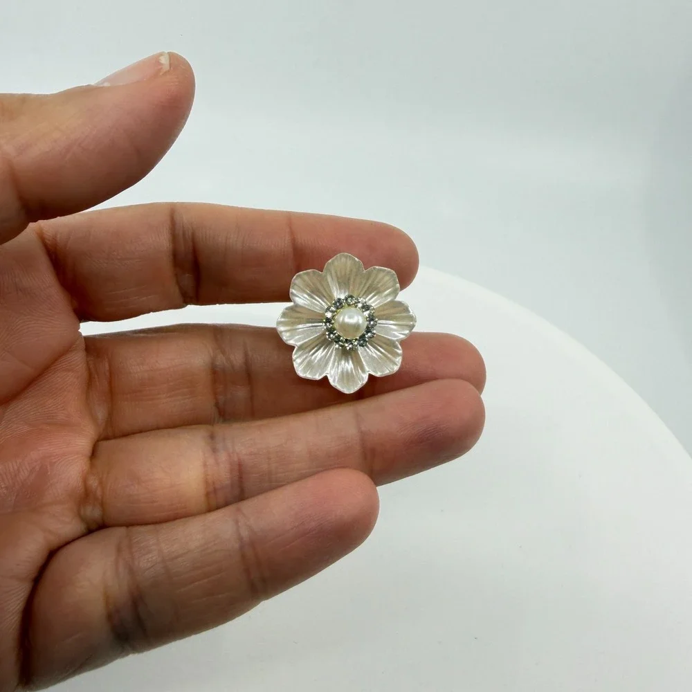 Radiant Flower Brooch Crystal Pearl Accent Statement Piece Boho Accessory Gift